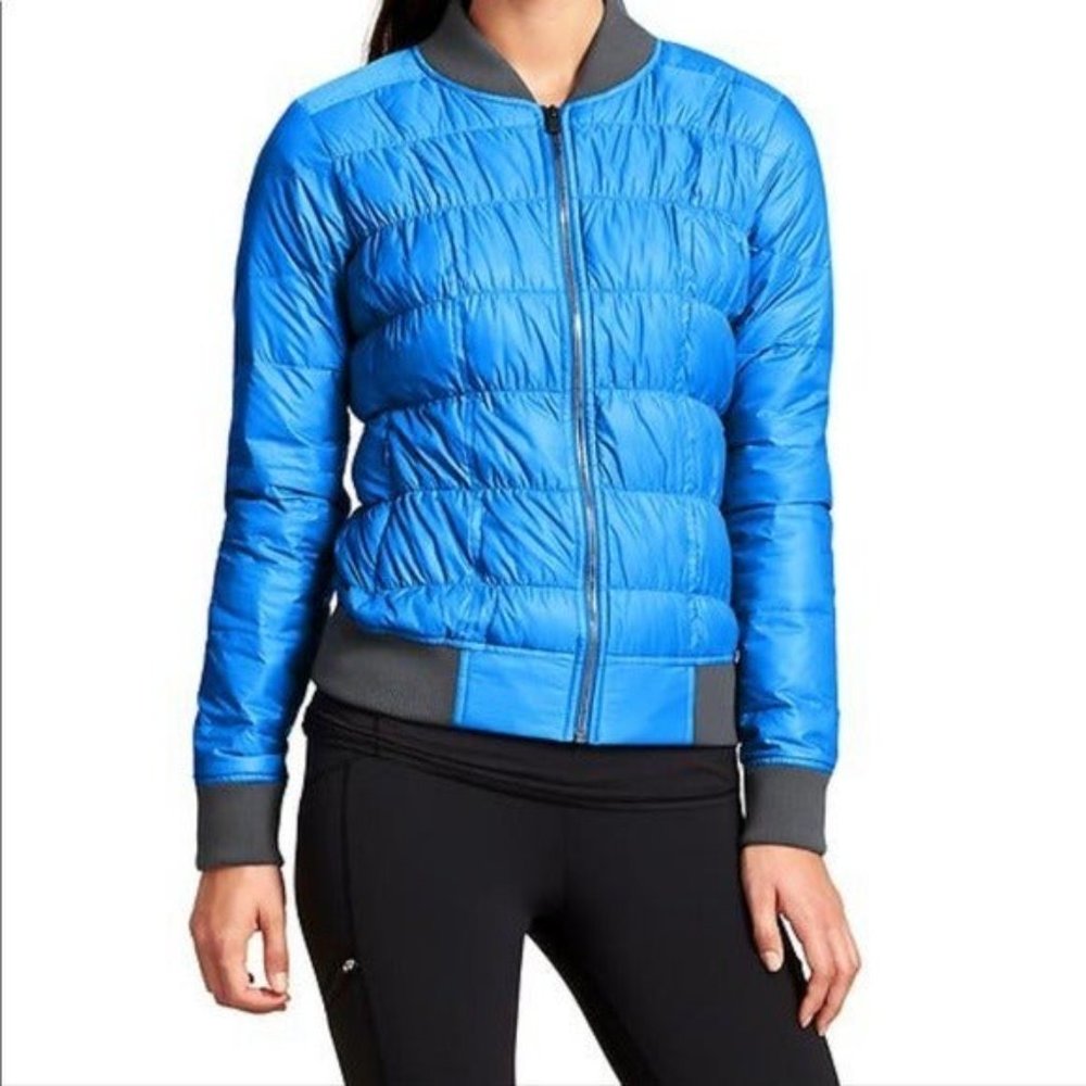 Athleta Dobby Puffer Jacket Blue Goose Down Medium
